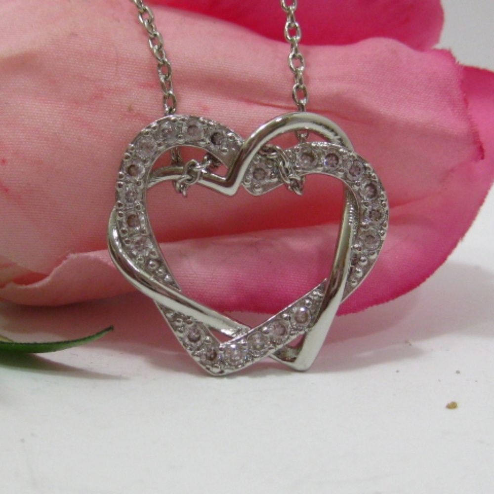 Silver double heart pendant necklace